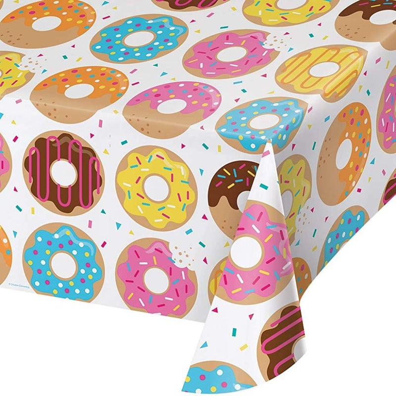 Creative Converting All Over Print Plastic Tablecover  Donut Time - 54"" x 102"" - Image 1